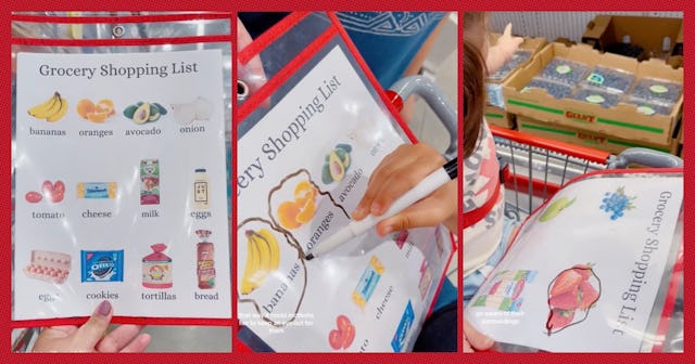 A woman's kid shopping list hack is a great way to teach your children about life skills like grocer...