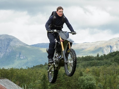 Tom Cruise flies through the air on a motorcycle in 'Mission: Impossible - Dead Reckoning Part One'
