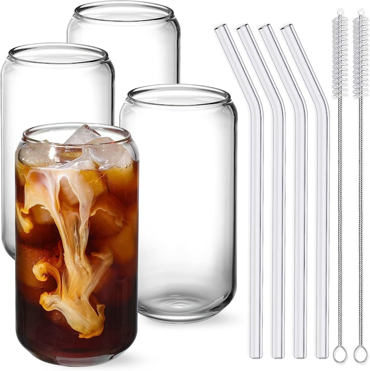 NETANY Drinking Glasses with Glass Straw 4pcs Set