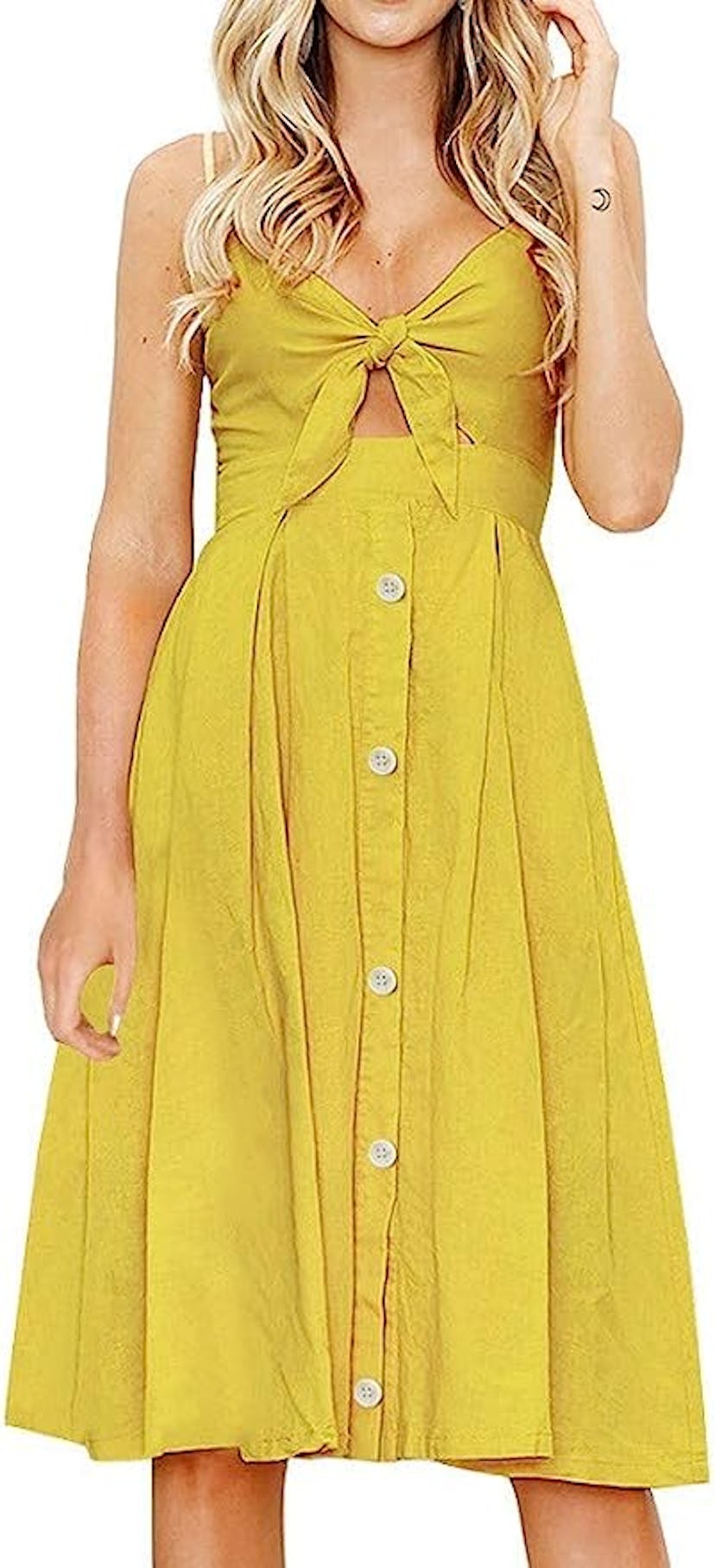 FANCYINN Tie Front Midi Dress