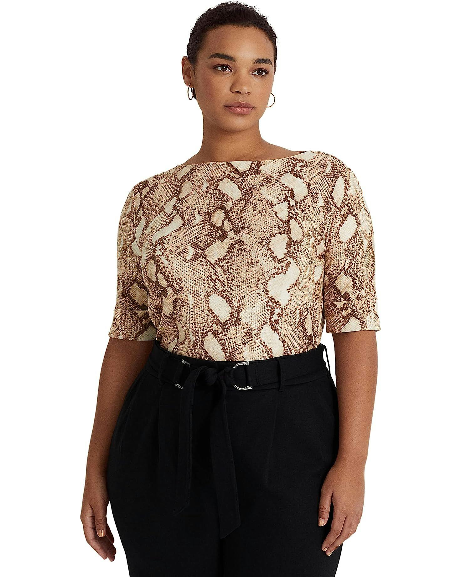 LAUREN Ralph Lauren Plus-Size Snakeskin Print Stretch Cotton Tee