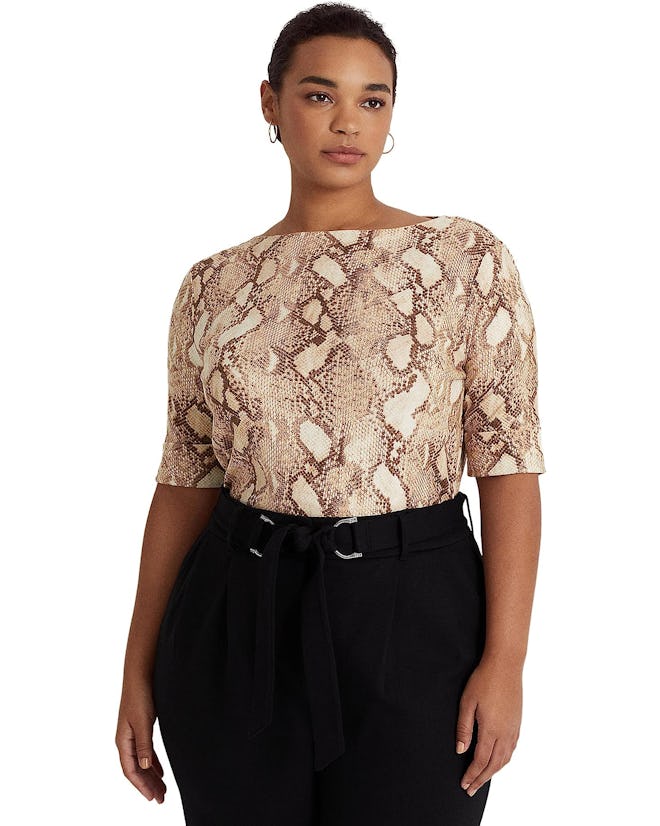 LAUREN Ralph Lauren Plus-Size Snakeskin Print Stretch Cotton Tee