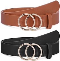 Faux Leather Belt with Double O-Ring Buckle (2 Pack)