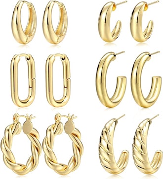 17 MILE Gold -Plated Hoop Earrings Set (6 Pairs)
