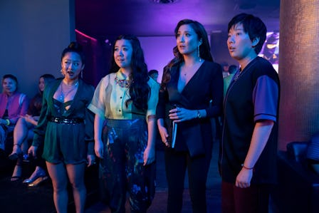 Stephanie Hsu as Kat, Sherry Cola as Lolo, Ashley Park as Audrey, and Sabrina Wu as Deadeye in Joy R...