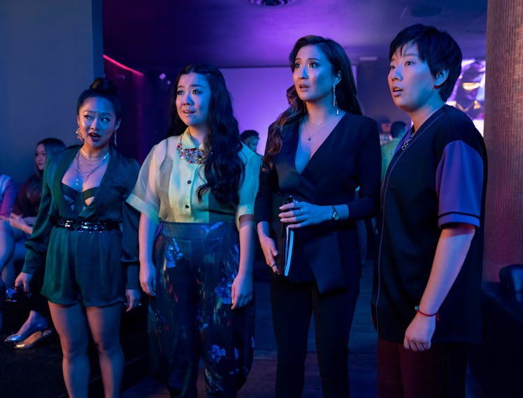 Stephanie Hsu as Kat, Sherry Cola as Lolo, Ashley Park as Audrey, and Sabrina Wu as Deadeye in Joy R...