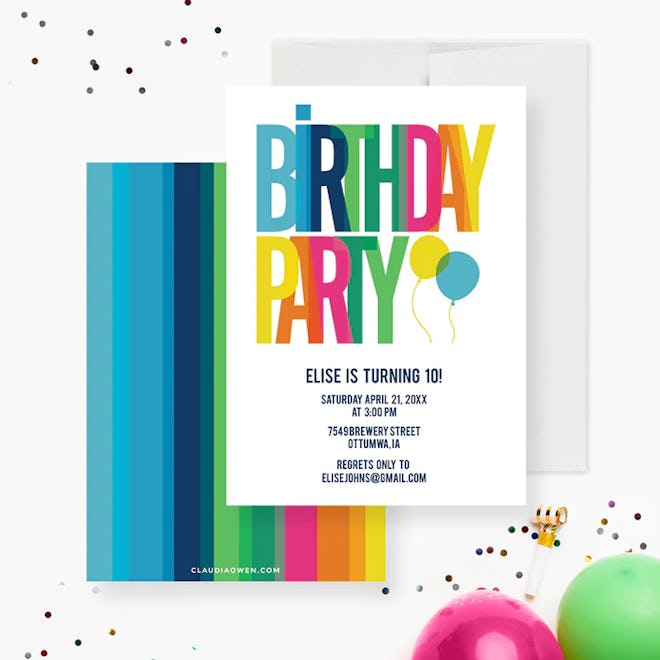 Rainbow birthday party invitations