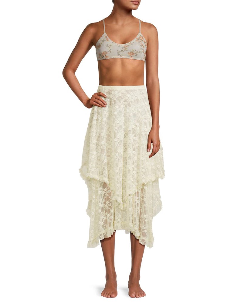 French Courtship Floral-Lace Midi-Skirt