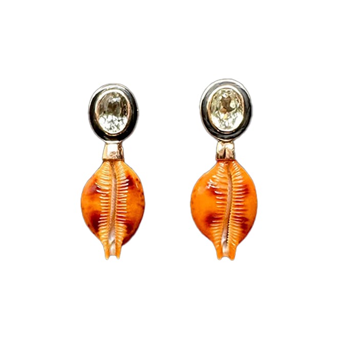 Sara Beltrán Cowry Shell Earrings with Sillimanite