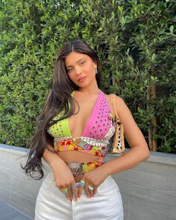 Kylie Jenner pink and green scarf top