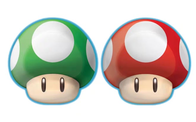 Mario birthday party decorations must include these mushroom head plates from the franchise.