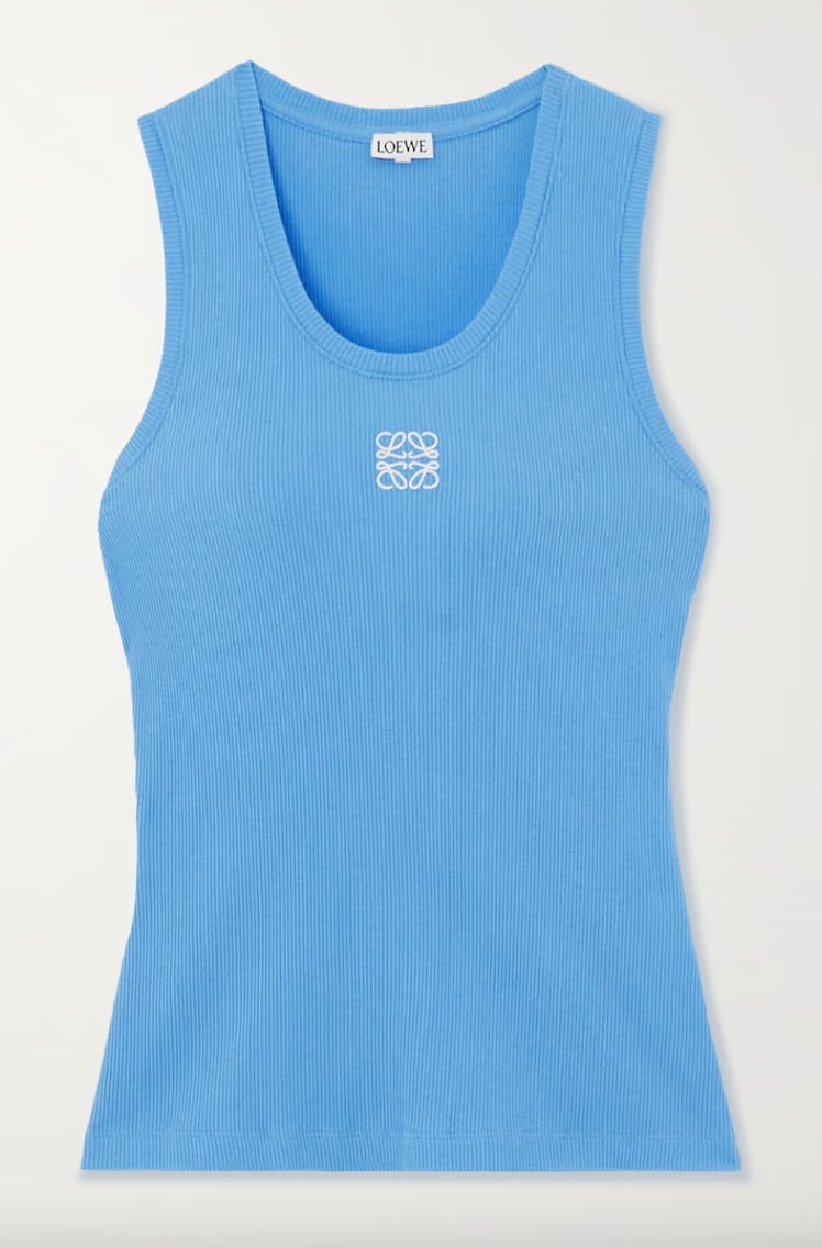 loewe Embroidered ribbed stretch-cotton tank