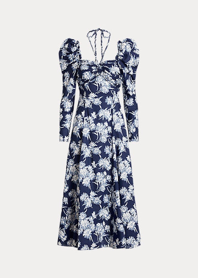 Floral Cotton Halter-Tie Dress