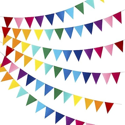 Rainbow felt banners, an adorable rainbow birthday party decorations idea.
