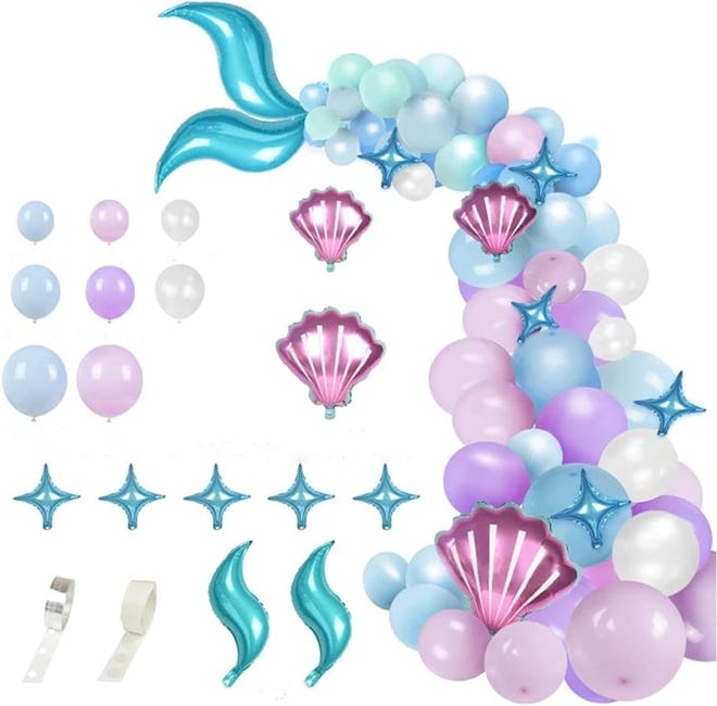 A mermaid tail balloon arch is the perfect addition to your mermaid birthday party decorations.