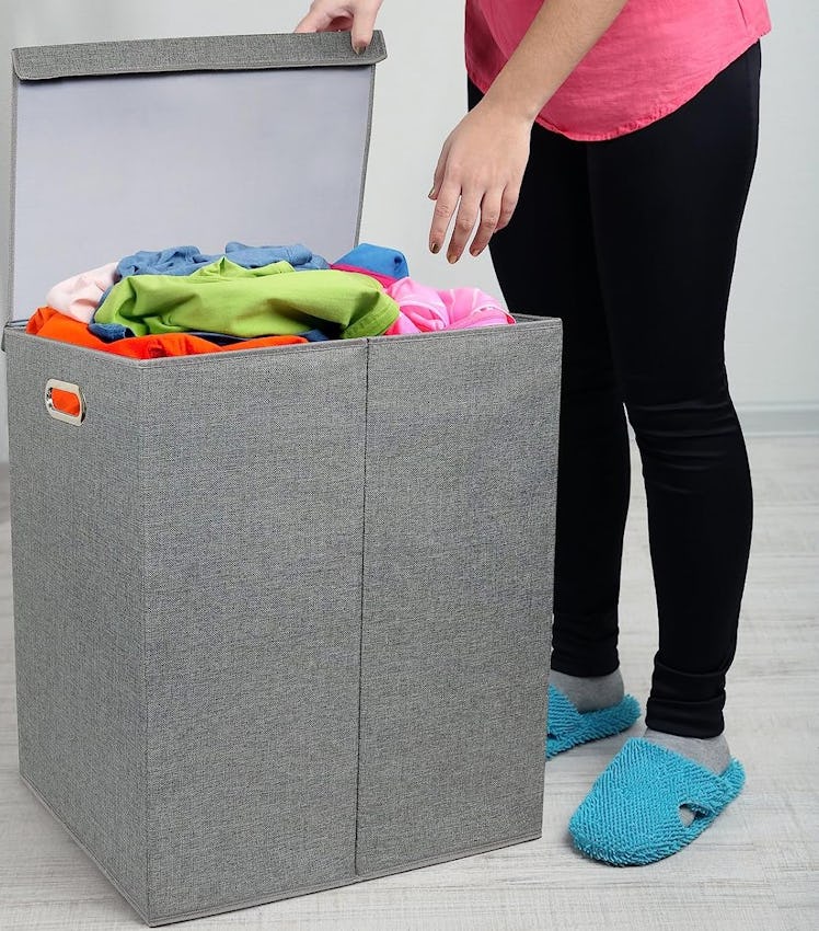 Greenco Nonwoven Foldable Double Hamper Laundry Sorter with Divider