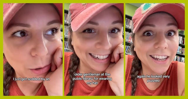 A mom is going viral on TikTok after an older man told her to take her baseball hat off while indoor...