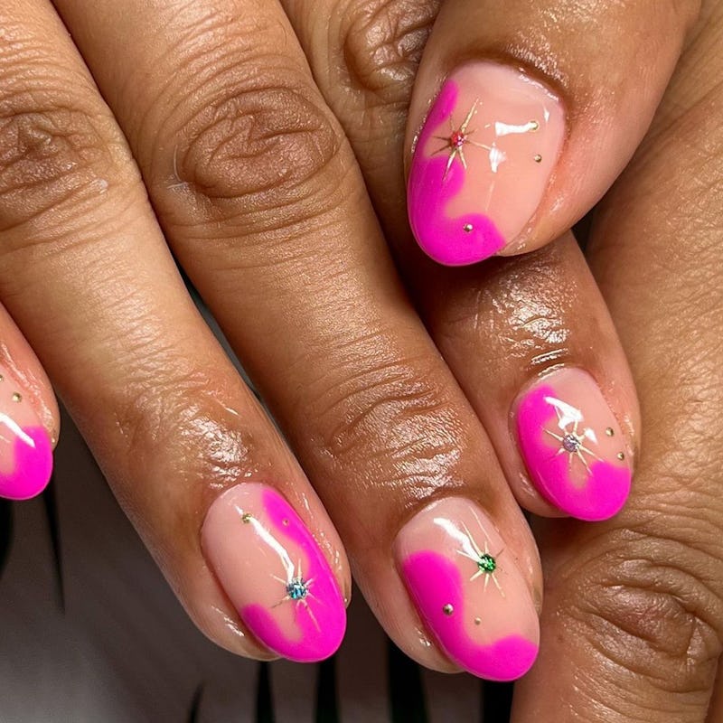 hot pink and gold nail designs