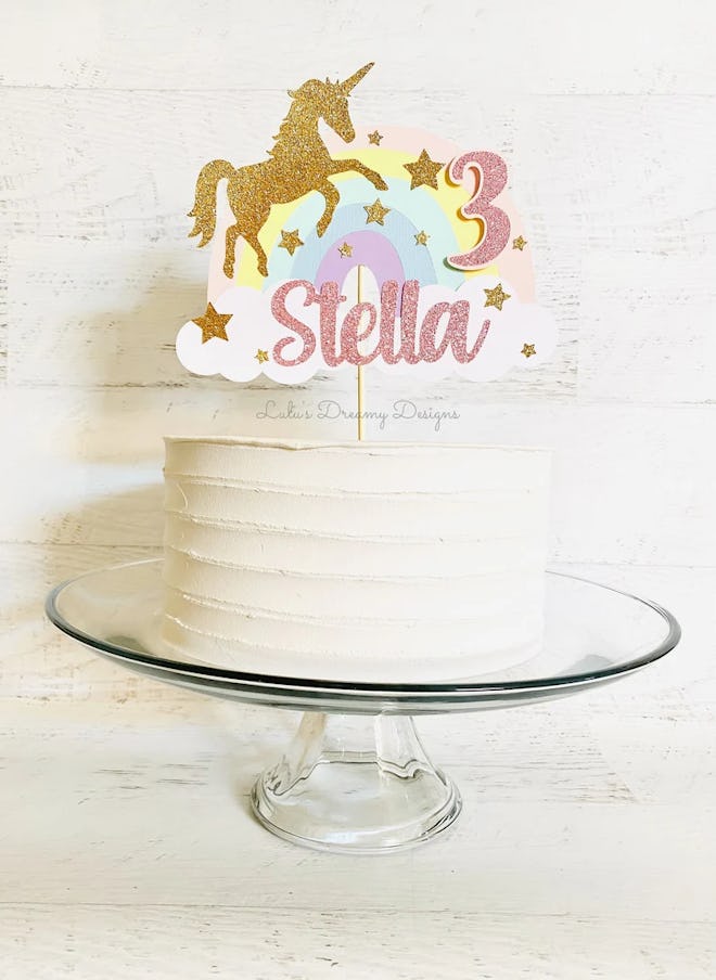 Magical Rainbow and Unicorn Cake Personalized Cake Topper