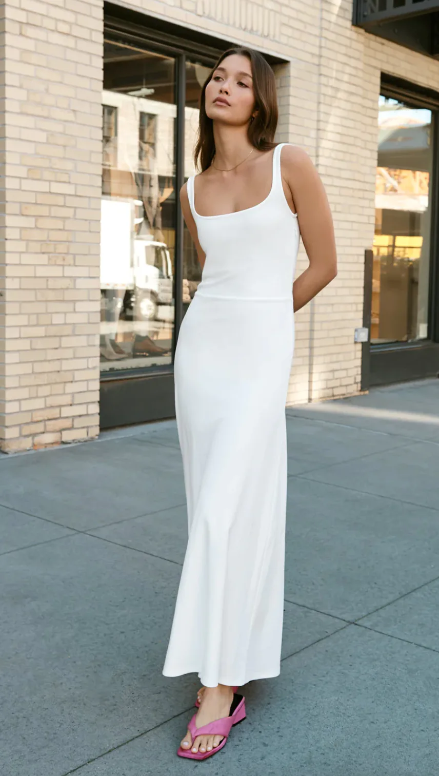 strapless open back dress Barbara Palvin Satin Sleeveless Ankle Length Wedding Reception Dress, Ivory main image 1