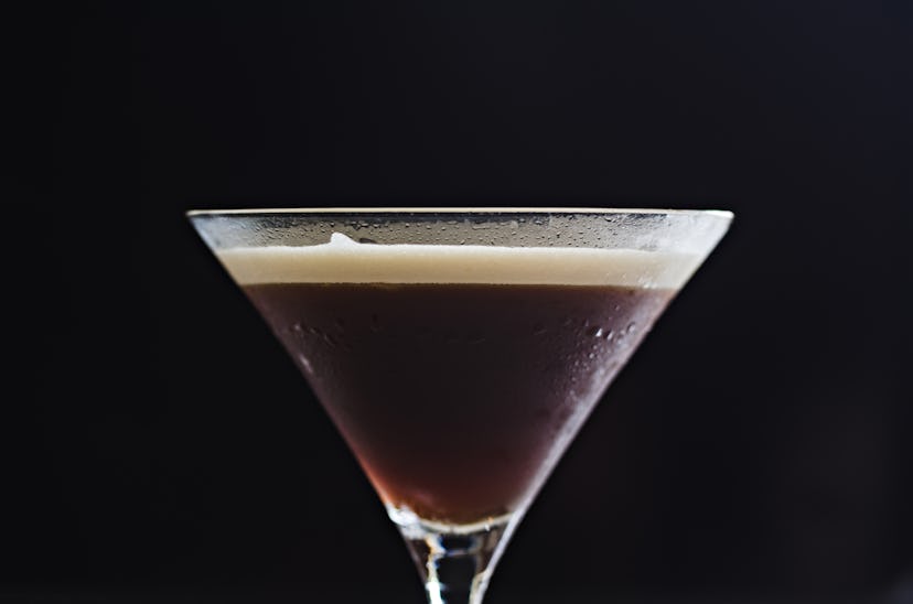 Close up of an espresso martini in a martini glass 
