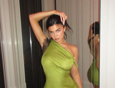 Kylie Jenner's Satin Mini Dress Is In a Trendy Shade of Olive Green