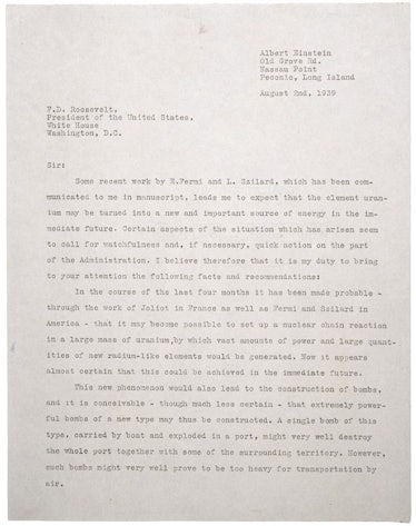 Einstein's scanned letter to FDR.