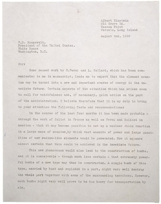 Einstein's scanned letter to FDR.