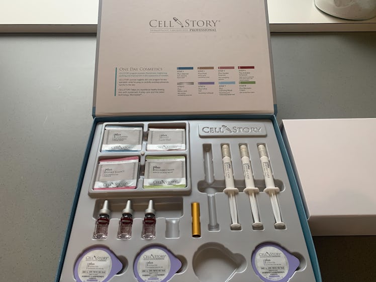 A photo of the liquid microneedling box from CELLSTORY, which has all eight steps inside.