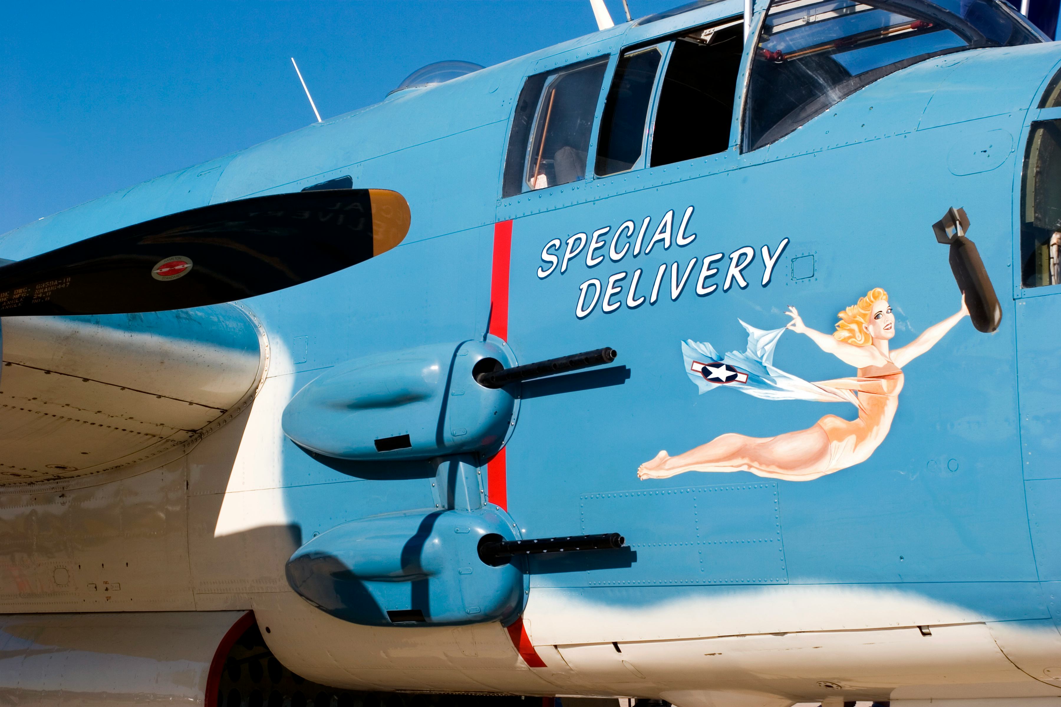 B-25 Mitchel World War II Bomber On Ramp During Airshow At Randolph Air Forces Base Texas.
