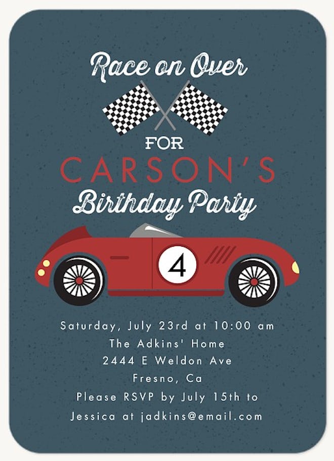Racing Car Kids' Birthday Invitation, perfect for a race car birthday party