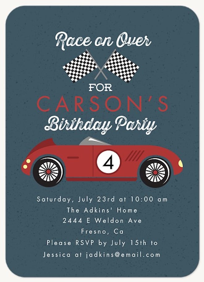 Racing Car Kids' Birthday Invitation, perfect for a race car birthday party
