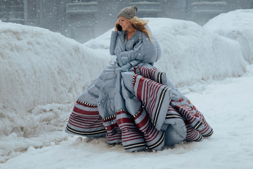 sarah jessica parker moncler x valention coat and just like that season 2