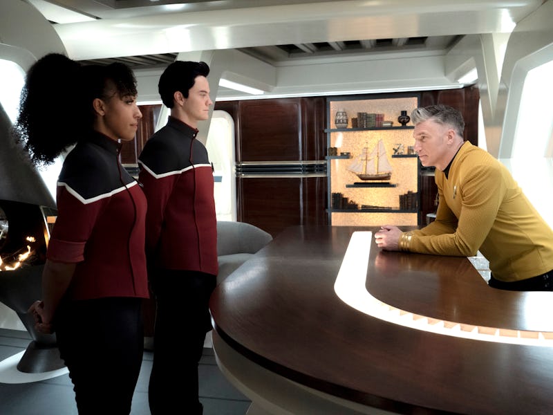 Boimler and Mariner meet Captain Pike in 'Star Trek: Strange New Worlds.'