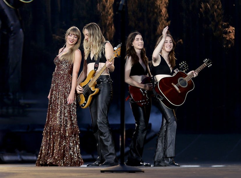 Taylor Swift and HAIM perform "no body, no crime" together when they are openers for her Eras Tour.