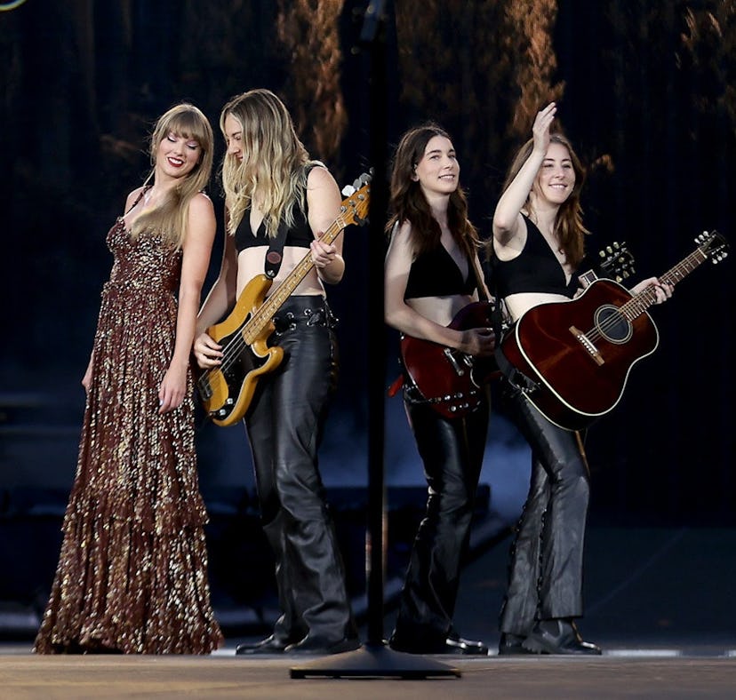 Taylor Swift and HAIM perform "no body, no crime" together when they are openers for her Eras Tour.
