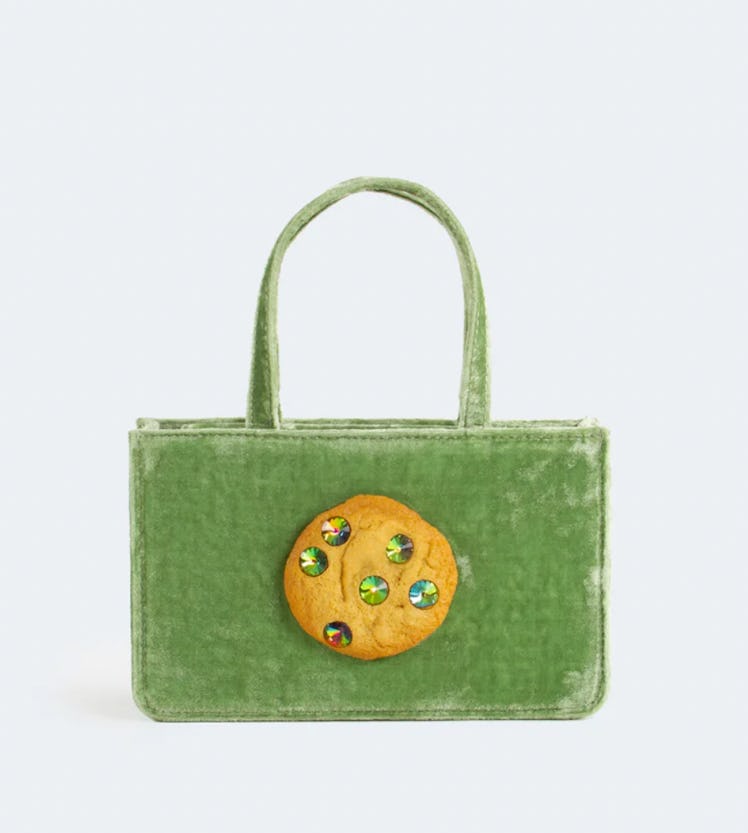 Small Jeweled Cookie Bag in Green Velvet