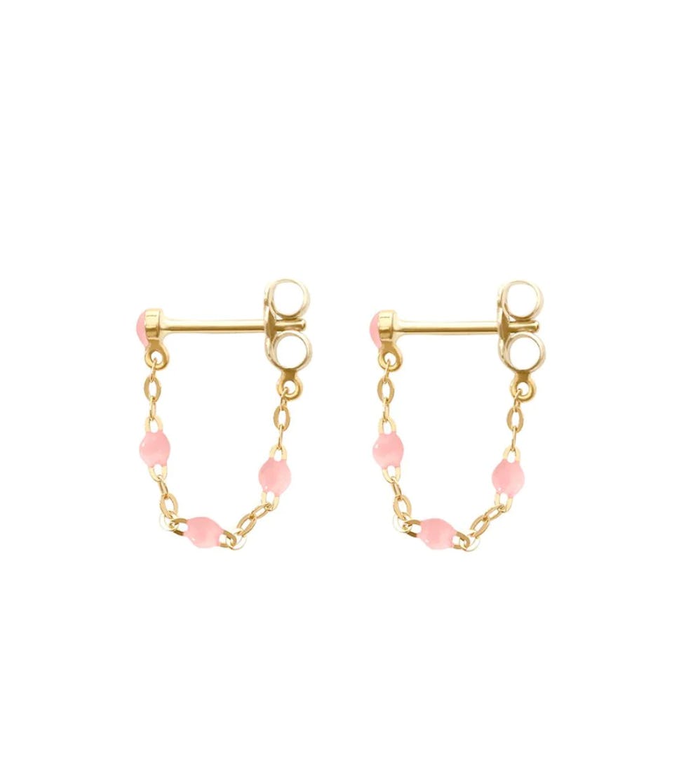 Classic Gigi Baby Pink earrings, Yellow Gold