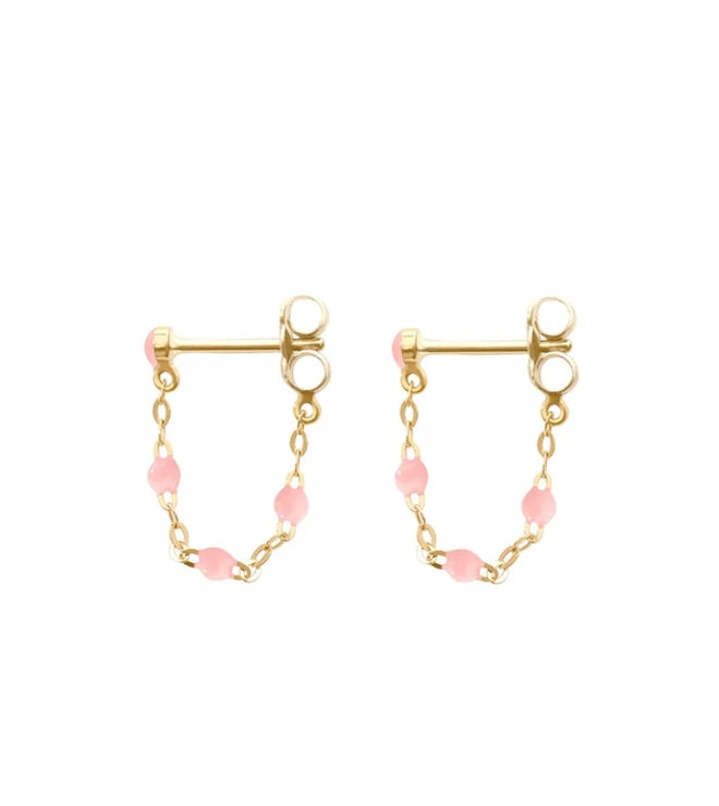 Classic Gigi Baby Pink earrings, Yellow Gold