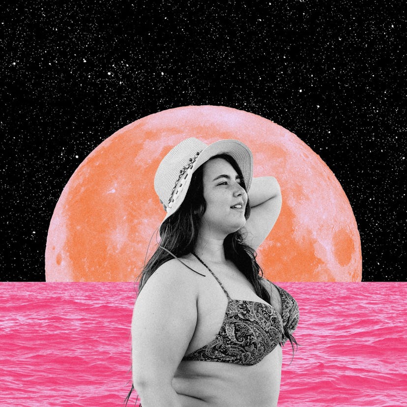 Young woman in a bathing suit, waiting for her August 2023 horoscope.