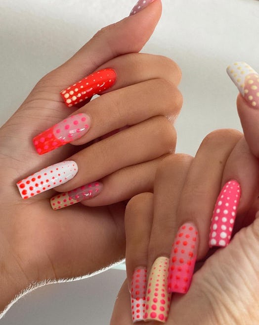 Kylie Jenner pink polka dot nails 