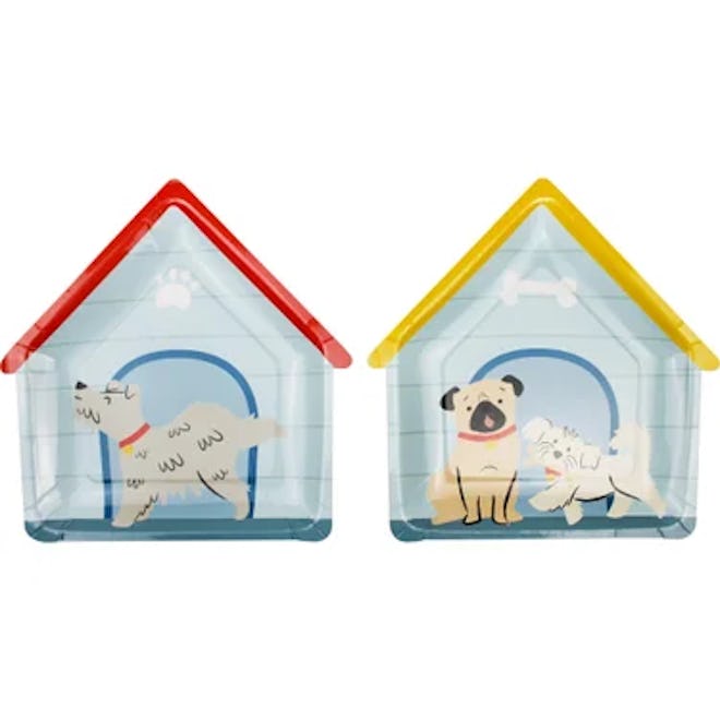 Puppy plates shaped like dog houses for a kids puppy birthday party