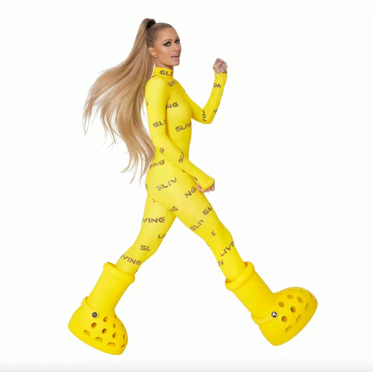 The MSCHF x Crocs Big Yellow Boot Debut Has Paris Hilton Sliving