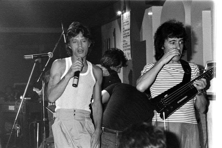 Mick Jagger in mesh tank. 