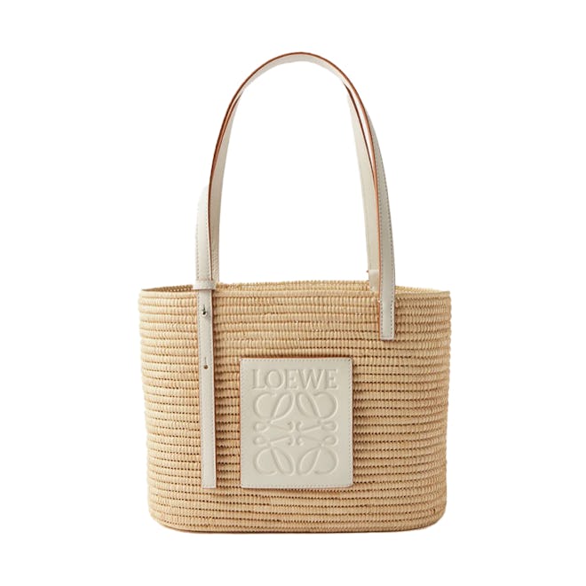 Loewe Anagram Leather-trimmed Raffia Basket Bag