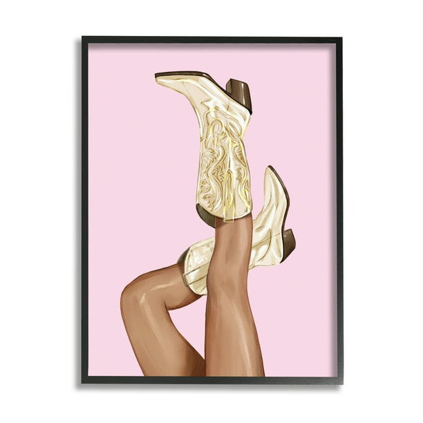 Pink Country Cowgirl Boots Framed Wall Art