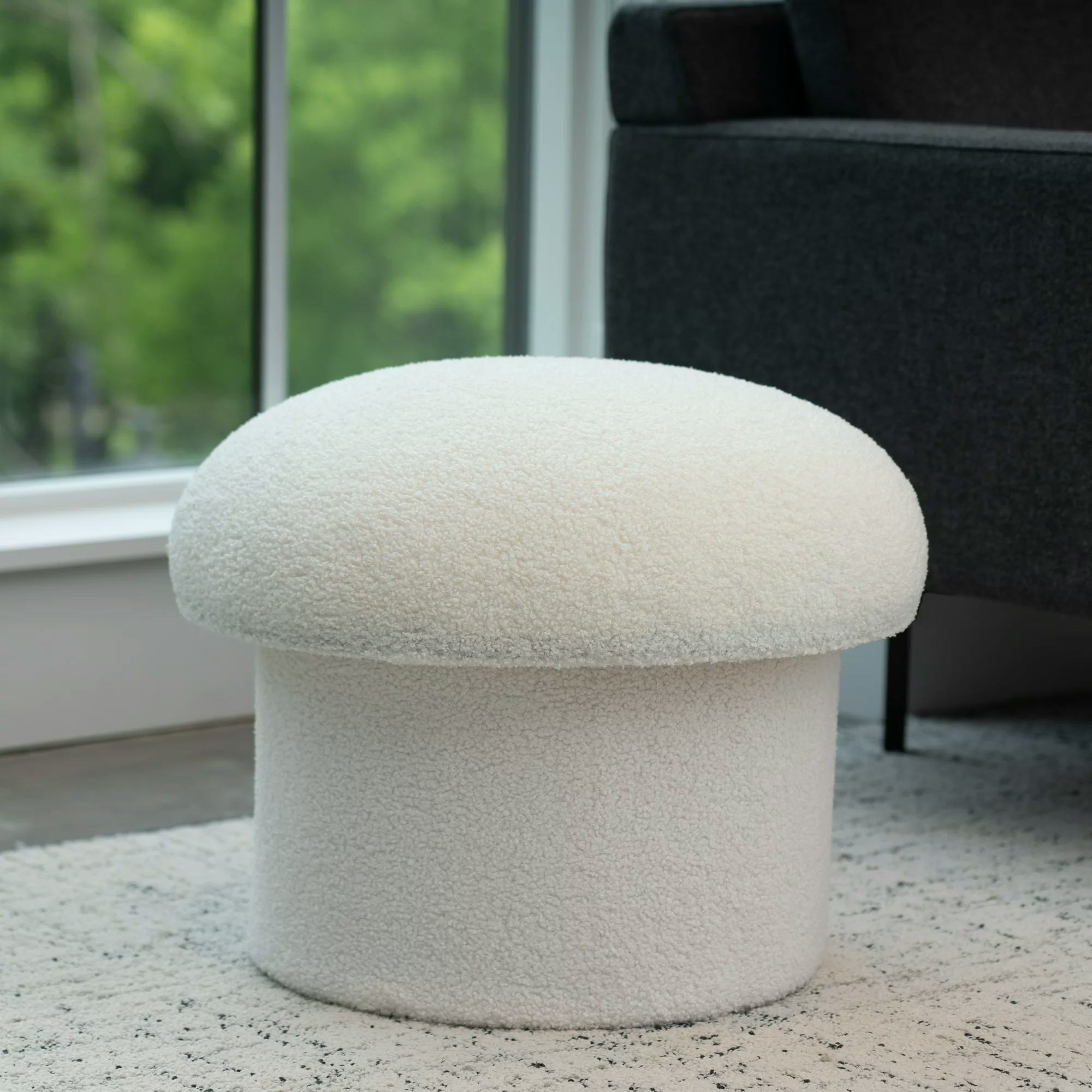 Boucle Mushroom Upholstered Storage Ottoman