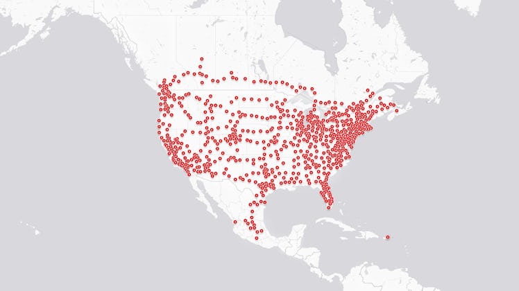 A map of Tesla's Supercharger network