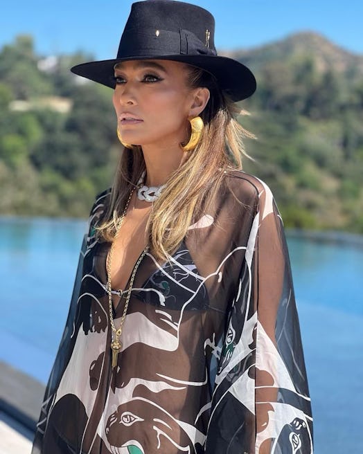 Jennifer Lopez wears a Valentino kaftan and bikini in a photo shared to her Instagram.