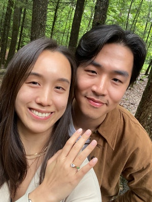 Jade and diamond engagement ring